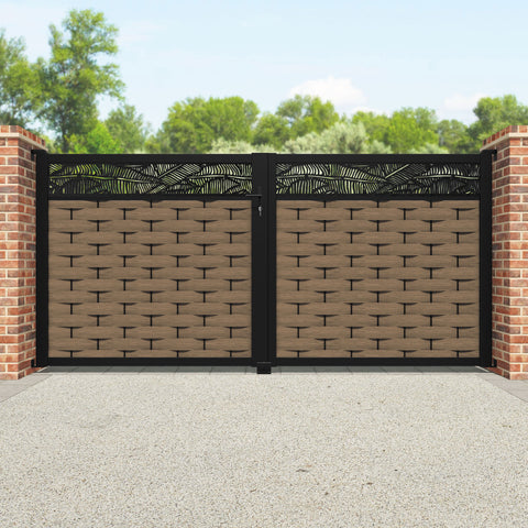 Ripple Feather Straight Top Driveway Gate - Teak - Top Screen