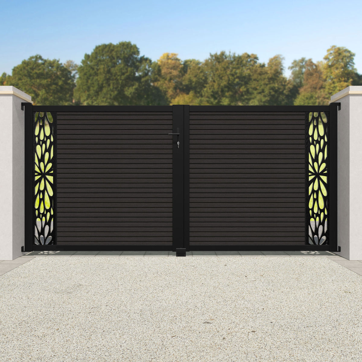 Hudson Blossom Straight Top Driveway Gate - Dark Oak - End Screen ...