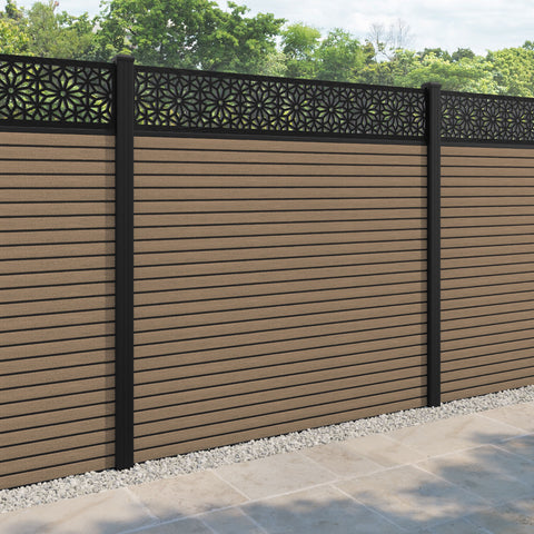 Hudson Narwa Fence Panel - Teak - with our aluminium posts