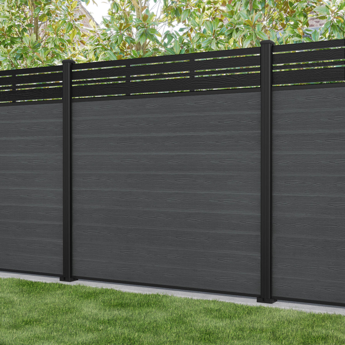 Classic Linea Fence Panel - Dark Grey - with our aluminium posts ...