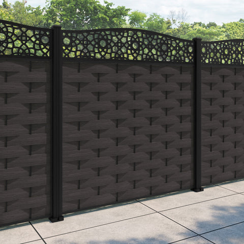 Ripple Ambar Curved Top Fence Panel - Dark Oak - with our aluminium posts