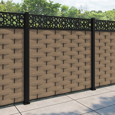 Ripple Ambar Fence Panel - Teak - with our aluminium posts