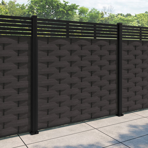 Ripple Aspen Fence Panel - Dark Oak - with our aluminium posts