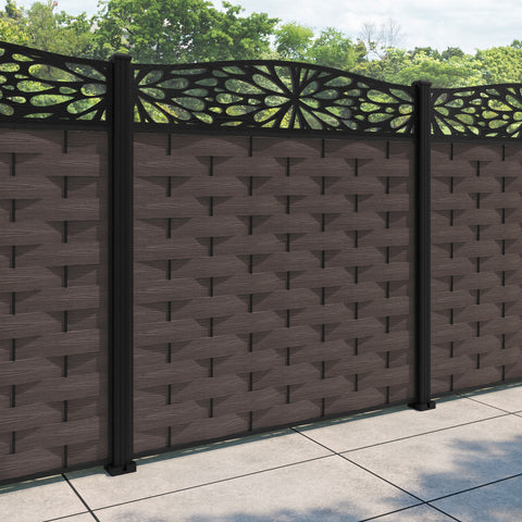 Ripple Blossom Curved Top Fence Panel - Mid Brown - with our aluminium posts