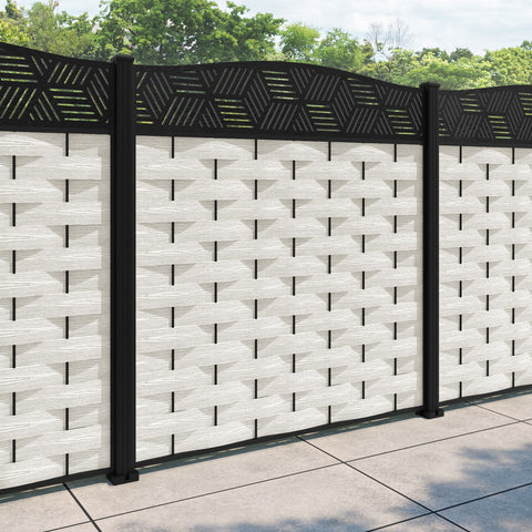 Ripple Cubed Curved Top Fence Panel - Light Stone - with our aluminium posts