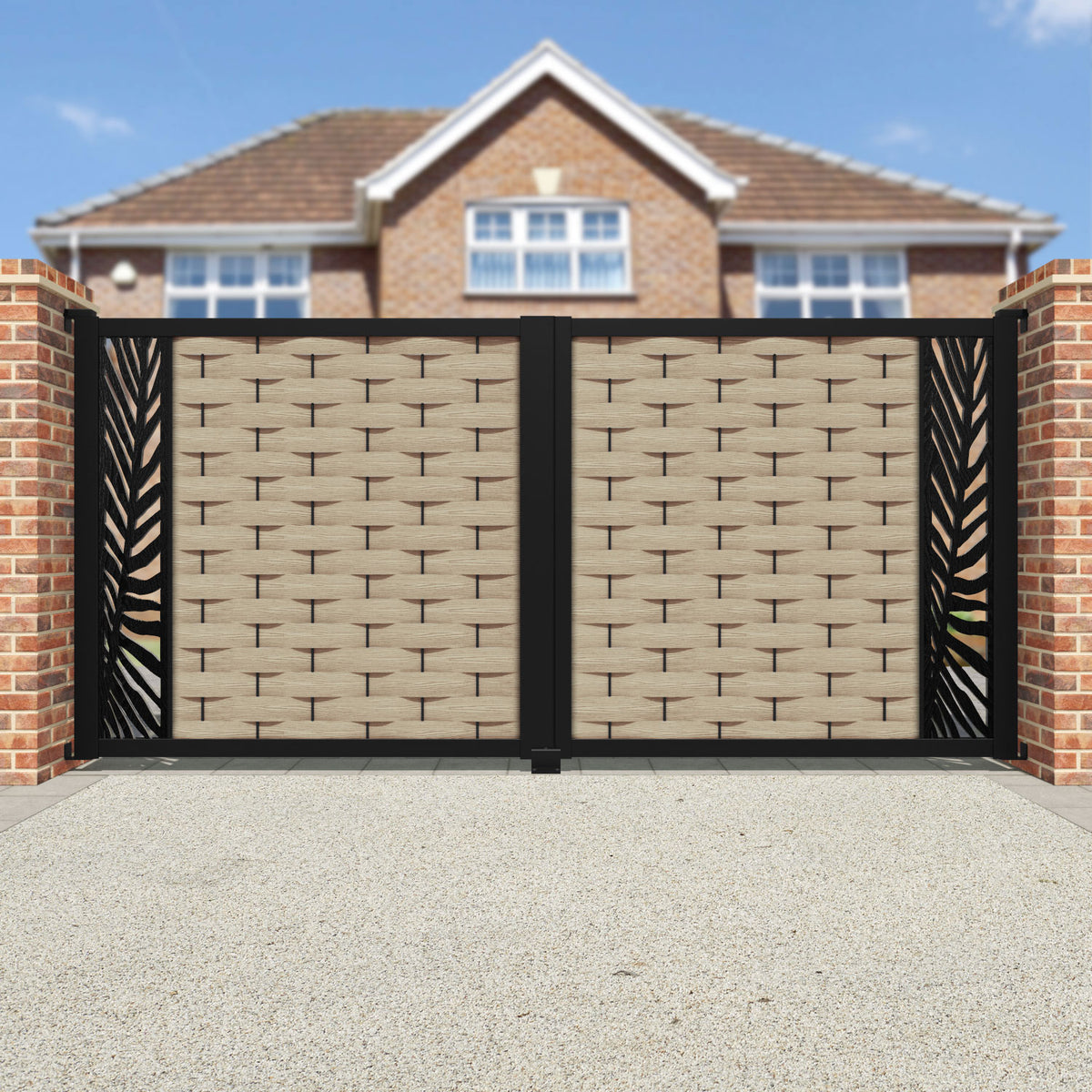 Ripple Palm Straight Top Driveway Gate - Light Oak- End Screen ...