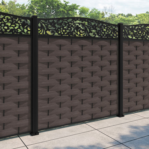 Ripple Eden Curved Top Fence Panel - Mid Brown - with our aluminium posts