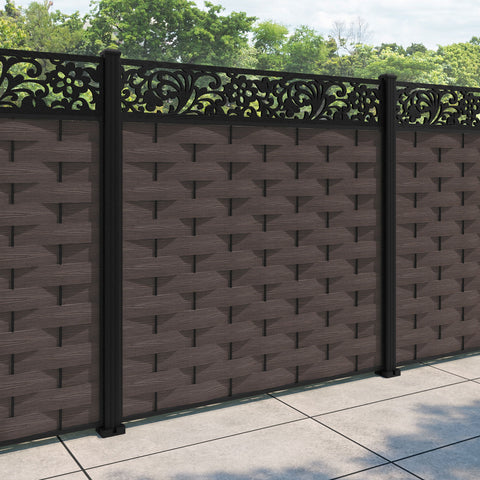 Ripple Eden Fence Panel - Mid Brown - with our aluminium posts