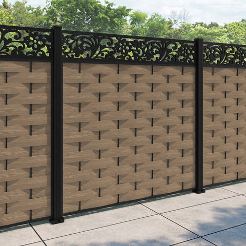 Ripple Eden Fence Panel - Teak - with our aluminium posts