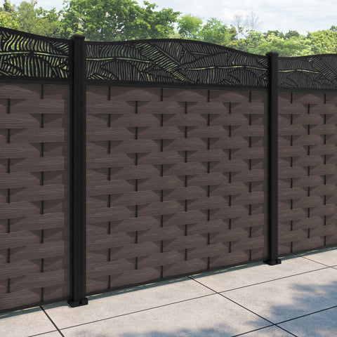 Ripple Feather Curved Top Fence Panel - Mid Brown - with our aluminium posts