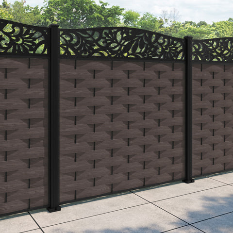 Ripple Heritage Curved Top Fence Panel - Mid Brown - with our aluminium posts