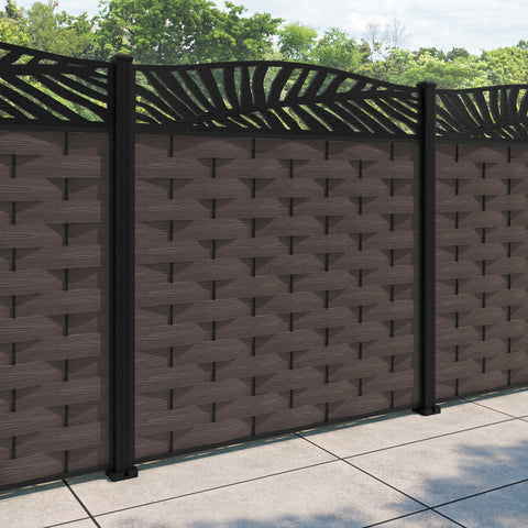 Ripple Palm Curved Top Fence Panel - Mid Brown - with our aluminium posts