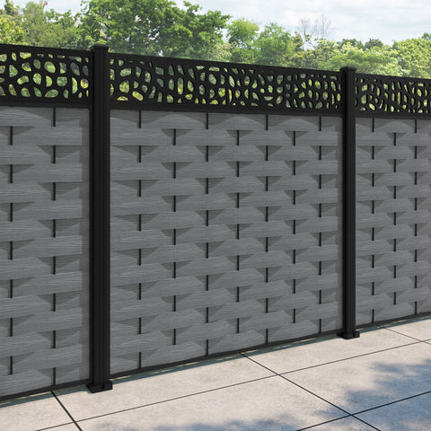 Ripple Pebble Fence Panel - Mid Grey - with our aluminium posts