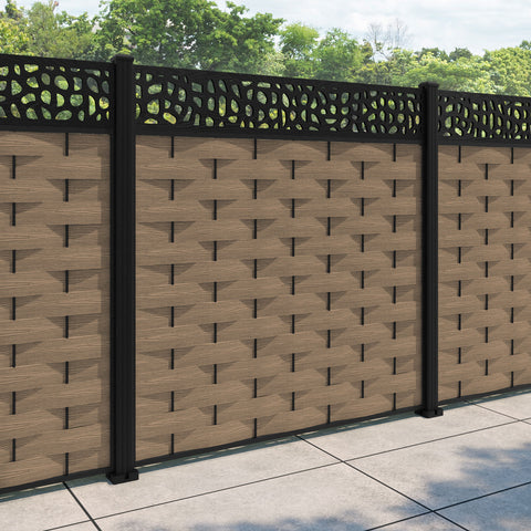 Ripple Pebble Fence Panel - Teak - with our aluminium posts