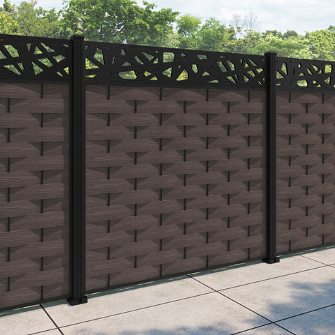 Ripple Prism Fence Panel - Mid Brown - with our aluminium posts
