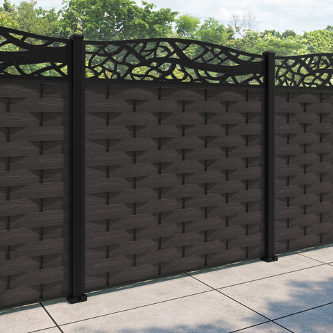 Ripple Twilight Curved Top Fence Panel - Dark Oak - with our aluminium posts