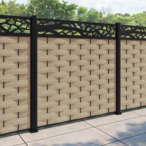 Ripple Twilight Fence Panel - Light Oak - with our aluminium posts