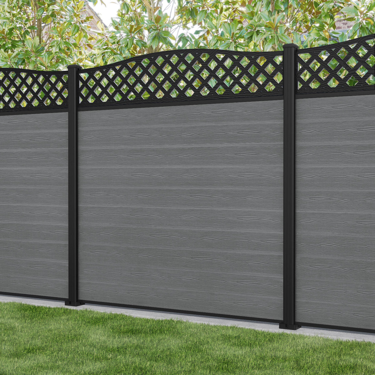 Classic High Wave Fence Panel - Mid Grey - with our aluminium posts ...